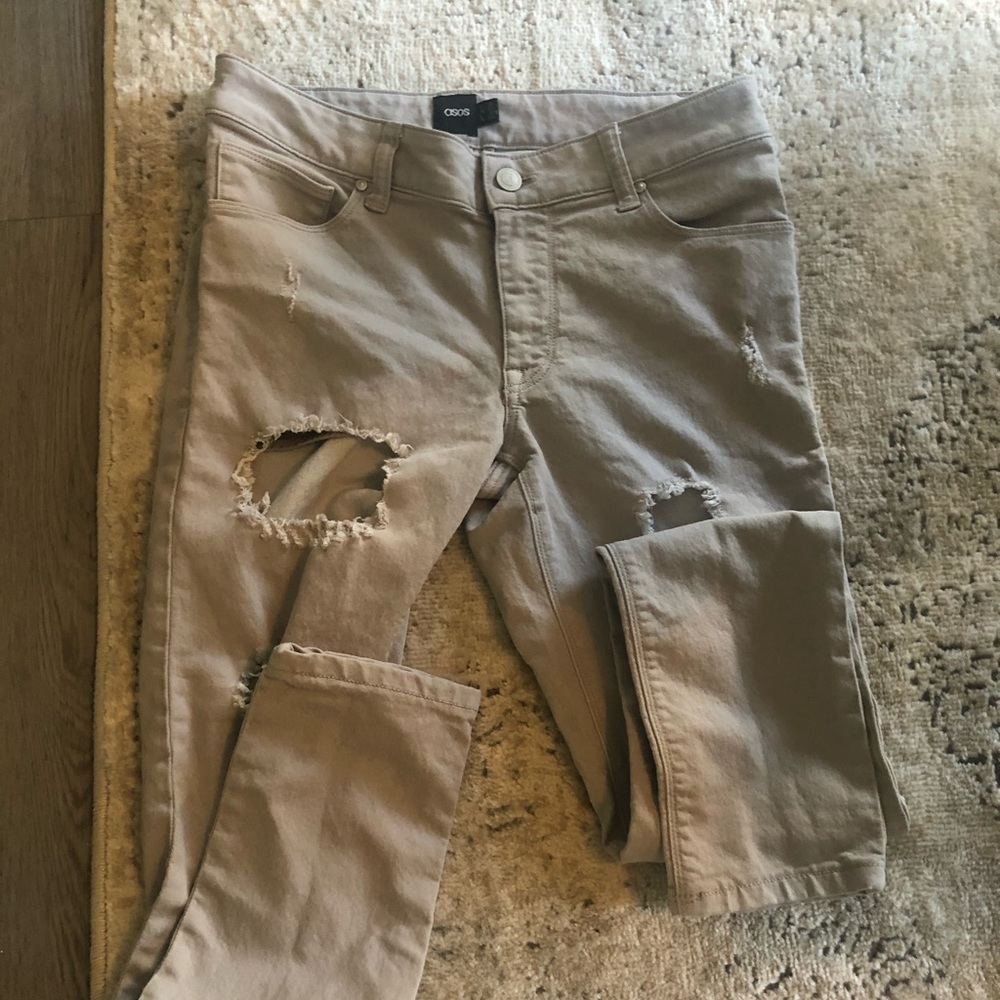 Men's Grey Straight Ripped Jeans